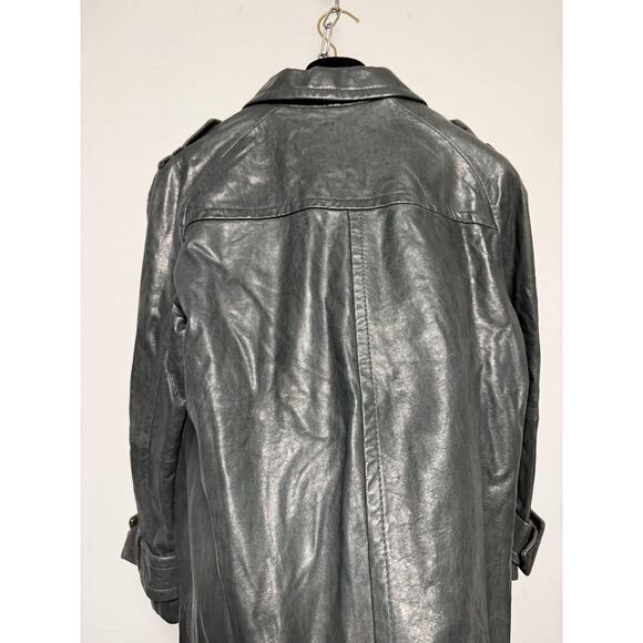 Banana Republic Genuine Leather Jacket Womens Medium Gray Epaulet Belted Cuffs - Picture 2 of 16